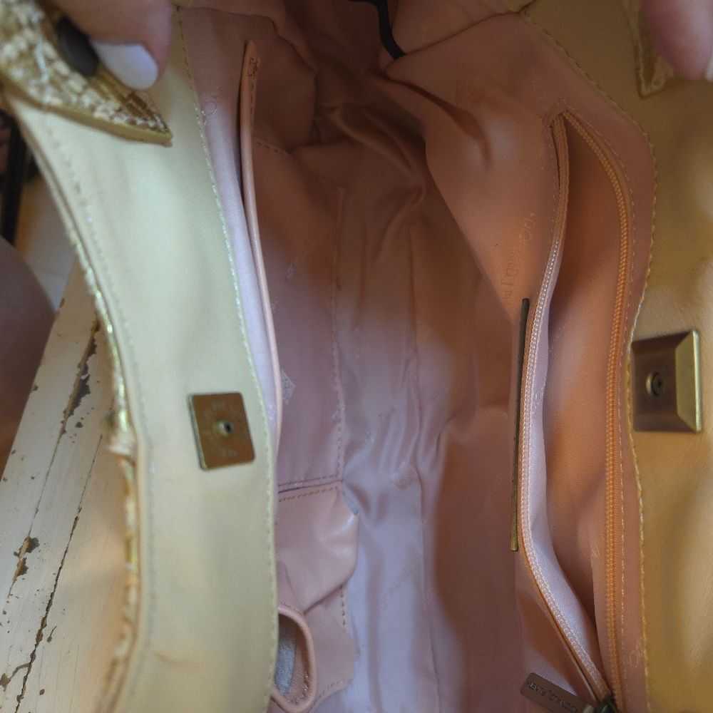 Vintage Donald J. Pliner Bag Animal Print Gold/Pink Metallic Snakeskin Bag - Picture 11 of 16